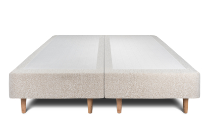 Lit 2x 80x200 cm - Sommier tapissier H35 cm + tête de lit à lignes - Tissu Bouclette Beige Clair
