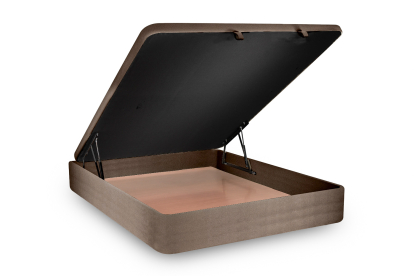 Lit coffre 140x190 cm avec Tête de lit capitonnée - Tissu Velours Taupe