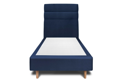 Lit 90x200 cm - Sommier tapissier H35 cm + tête de lit à lignes - Tissu Velours Bleu Océan
