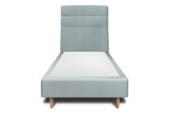 Lit 90x190 cm - Sommier tapissier H35 cm + tête de lit à lignes - Tissu Velours Gris Bleuté