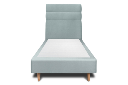Lit 90x190 cm - Sommier tapissier H35 cm + tête de lit à lignes - Tissu Velours Gris Bleuté