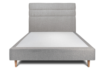 Lit 140x190 cm - Sommier tapissier H35 cm + tête de lit à lignes - Tissu Bouclette Gris
