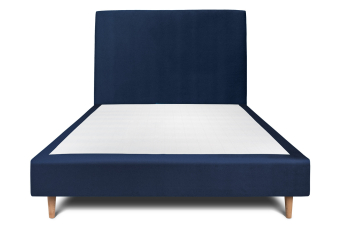 Lit 140x190 cm - Sommier tapissier H35 cm + tête de lit tapissée - Tissu Velours Bleu Océan