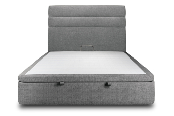 Lit coffre 140x190 cm avec Tête de lit à lignes - Tissu Toile natté Gris Anthracite