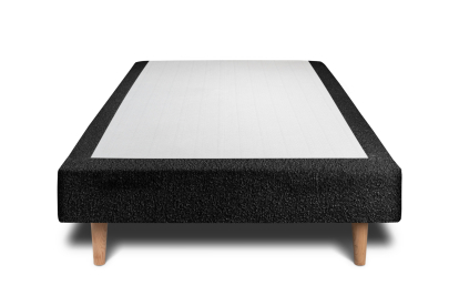 Lit 90x190 cm - Sommier tapissier H29 cm + tête de lit tapissée - Tissu Bouclette Noir