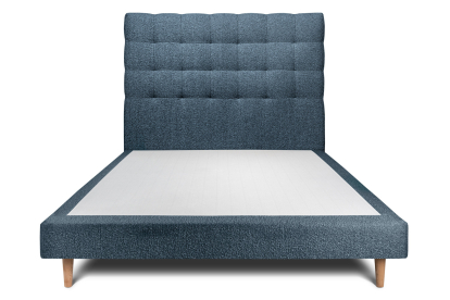 Lit 140x200 cm - Sommier tapissier H29 cm + tête de lit capitonnée - Tissu Bouclette Bleu