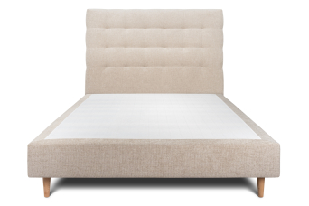 Lit 140x190 cm - Sommier tapissier H35 cm + tête de lit capitonnée - Tissu Toile natté Beige Brun