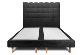 Lit 2x 100x200 cm - Sommier tapissier H29 cm + tête de lit capitonnée - Tissu Bouclette Noir