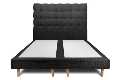 Lit 2x 100x200 cm - Sommier tapissier H29 cm + tête de lit capitonnée - Tissu Bouclette Noir