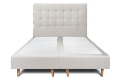 Lit 2x 90x200 cm - Sommier tapissier H35 cm + tête de lit capitonnée - Tissu Velours Gris Clair