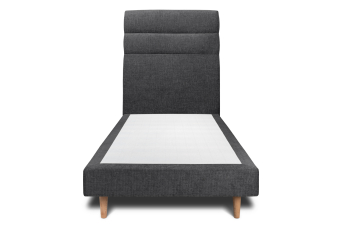 Lit 90x190 cm - Sommier tapissier H29 cm + tête de lit à lignes - Tissu Toile natté Noir