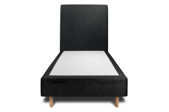 Lit 90x200 cm - Sommier tapissier H35 cm + tête de lit tapissée - Tissu Bouclette Noir