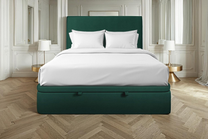 Lit coffre 180x200 cm avec Tête de lit tapissée - Tissu Velours Vert