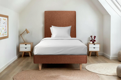 Sommier Tapissier 90x190 cm - H29 cm - Bouclette - Terracotta