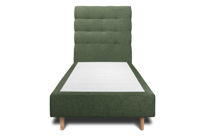 Lit 90x190 cm - Sommier tapissier H35 cm + tête de lit capitonnée - Tissu Toile natté Vert Kaki