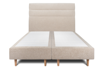 Lit 2x 100x200 cm - Sommier tapissier H35 cm + tête de lit à lignes - Tissu Toile natté Beige Brun