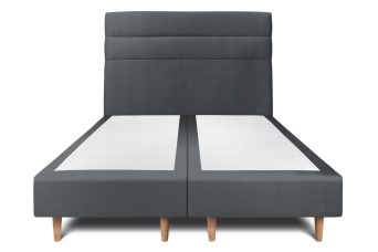 Lit 2x 100x200 cm - Sommier tapissier H35 cm + tête de lit à lignes - Tissu Velours Gris Anthracite