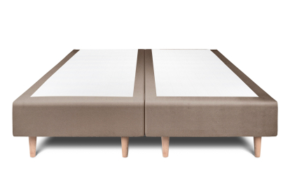 Lit 2x 80x200 cm - Sommier tapissier H35 cm + tête de lit à lignes - Tissu Velours Taupe