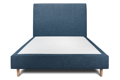 Lit 140x190 cm - Sommier tapissier H35 cm + tête de lit tapissée - Tissu Toile natté Bleu Océan