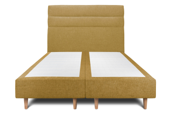 Lit 2x 100x200 cm - Sommier tapissier H35 cm + tête de lit à lignes - Tissu Toile natté Jaune
