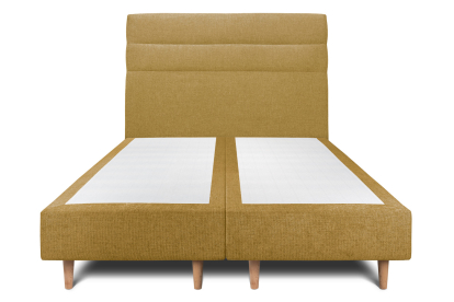 Lit 2x 100x200 cm - Sommier tapissier H35 cm + tête de lit à lignes - Tissu Toile natté Jaune