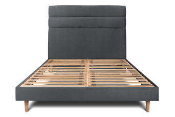 Lit 140x200 cm - Sommier à lattes H29 cm + tête de lit à lignes - Tissu Velours Gris Anthracite