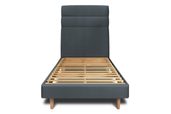Lit 90x200 cm - Sommier à lattes H29 cm + tête de lit à lignes - Tissu Velours Gris Anthracite