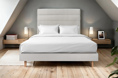 Lit 180x200 cm - Sommier à lattes H29 cm + tête de lit à lignes - Tissu Velours Gris Clair