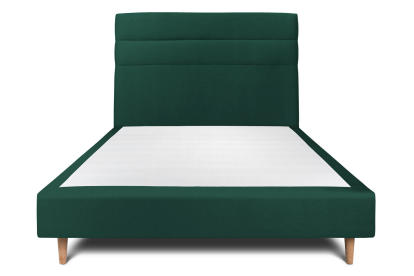 Lit 140x190 cm - Sommier tapissier H35 cm + tête de lit à lignes - Tissu Velours Vert