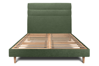 Lit 160x200 cm - Sommier à lattes H29 cm + tête de lit à lignes - Tissu Toile natté Vert Kaki