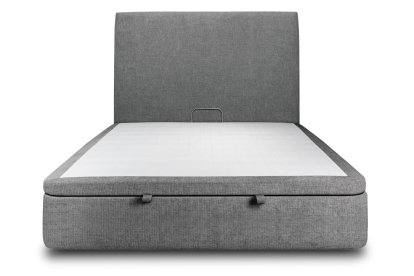 Lit coffre 180x200 cm avec Tête de lit tapissée - Tissu Toile natté Gris Anthracite
