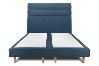 Lit 2x 90x200 cm - Sommier tapissier H29 cm + tête de lit à lignes - Tissu Toile natté Bleu Océan