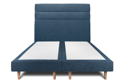Lit 2x 90x200 cm - Sommier tapissier H29 cm + tête de lit à lignes - Tissu Toile natté Bleu Océan