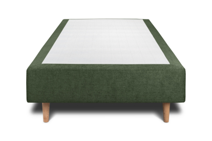 Lit 90x200 cm - Sommier tapissier H35 cm + tête de lit à lignes - Tissu Toile natté Vert Kaki