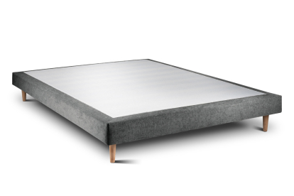 Lit 140x200 cm - Sommier tapissier H29 cm + tête de lit à lignes - Tissu Toile natté Gris Anthracite