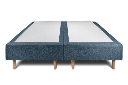 Lit 2x 90x200 cm - Sommier tapissier H35 cm + tête de lit capitonnée - Tissu Bouclette Bleu