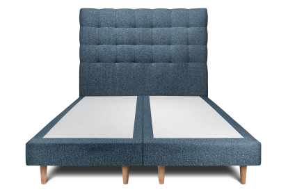 Lit 2x 80x200 cm - Sommier tapissier H29 cm + tête de lit capitonnée - Tissu Bouclette Bleu