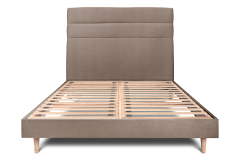 Lit 200x200 cm - Sommier à lattes H29 cm + tête de lit à lignes - Tissu Velours Taupe