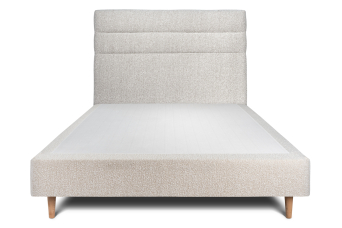 Lit 140x200 cm - Sommier tapissier H35 cm + tête de lit à lignes - Tissu Bouclette Beige Clair