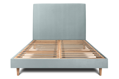 Lit 140x200 cm - Sommier à lattes H29 cm + tête de lit tapissée - Tissu Velours Gris Bleuté