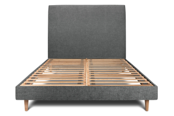 Lit 200x200 cm - Sommier à lattes H29 cm + tête de lit tapissée - Tissu Toile natté Gris Anthracite