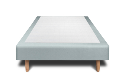 Lit 90x200 cm - Sommier tapissier H29 cm + tête de lit à lignes - Tissu Velours Gris Bleuté
