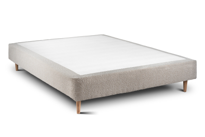 Lit 140x200 cm - Sommier tapissier H35 cm + tête de lit capitonnée - Tissu Bouclette Beige Clair