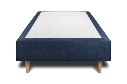 Lit 90x190 cm - Sommier tapissier H35 cm + tête de lit capitonnée - Tissu Toile natté Bleu Océan