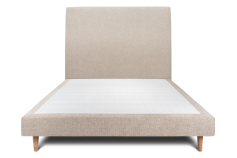 Lit 140x200 cm - Sommier tapissier H29 cm + tête de lit tapissée - Tissu Toile natté Beige Brun