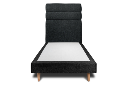Lit 90x190 cm - Sommier tapissier H29 cm + tête de lit à lignes - Tissu Bouclette Noir