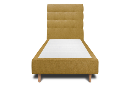 Lit 90x200 cm - Sommier tapissier H35 cm + tête de lit capitonnée - Tissu Toile natté Jaune