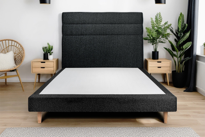 Lit 140x200 cm - Sommier tapissier H29 cm + tête de lit à lignes - Tissu Bouclette Noir