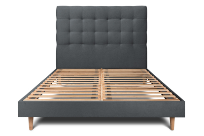 Lit 180x200 cm - Sommier à lattes H29 cm + tête de lit capitonnée - Tissu Velours Gris Anthracite
