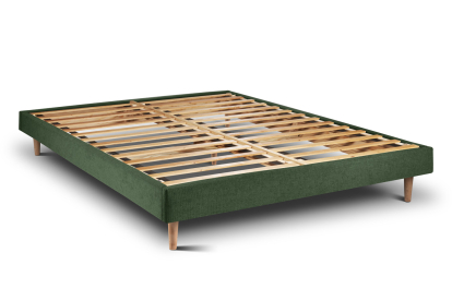 Lit 200x200 cm - Sommier à lattes H29 cm + tête de lit capitonnée - Tissu Toile natté Vert Kaki